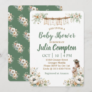 Cartes Pour Fêtes Annuelles Carton d'invitation Rustique Floral pour Baby Show