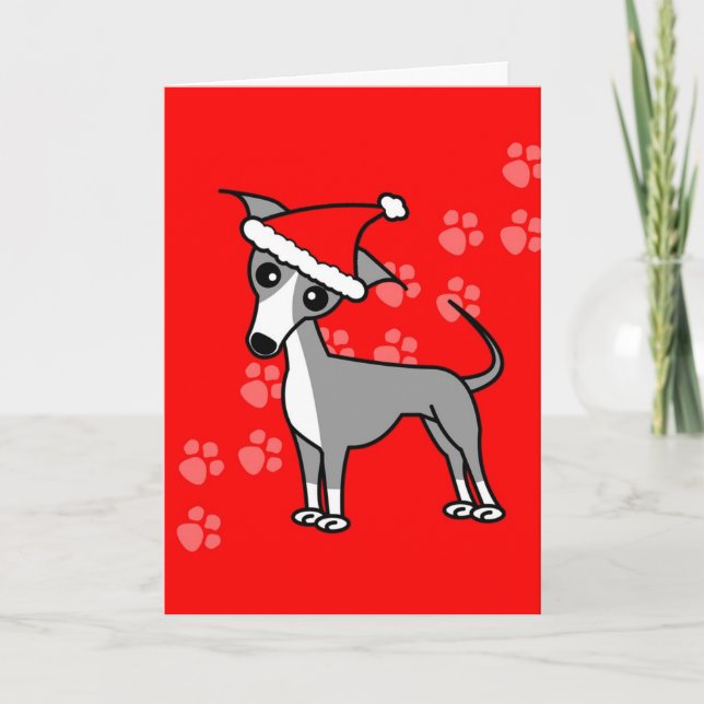 Cartes Pour Fêtes Annuelles Carton italien Greyhound Rouge Santa Hat (Devant)
