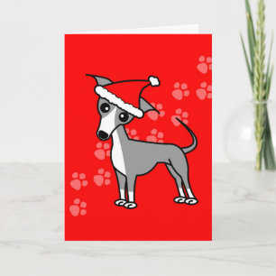 Cartes Pour Fêtes Annuelles Carton italien Greyhound Rouge Santa Hat