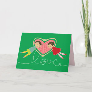 Cartes Pour Fêtes Annuelles Cartoon Boy Hearts Girl