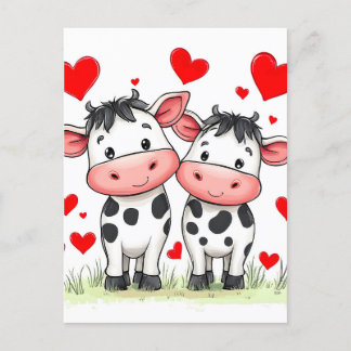 Cartes Pour Fêtes Annuelles Cartoon Cow Couple Love