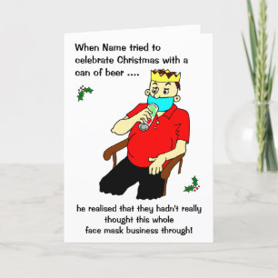 Cartes Pour Fêtes Annuelles Cartoon Masque Visage Homme Bière Can Noël