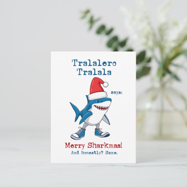 Cartes Pour Fêtes Annuelles Cartoon Tralalero Tralala Says Merry Sharkmas (Debout devant)