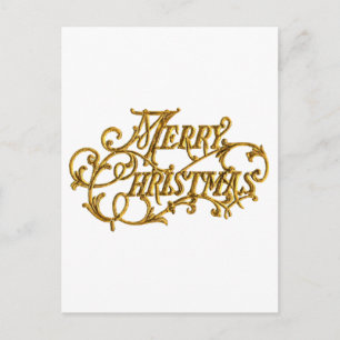 Cartes Pour Fêtes Annuelles Carved, Golden Fancy Script "Joyeux Noël"