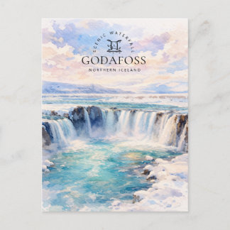 Cartes Pour Fêtes Annuelles Cascade de Goðafoss | Nord de l'Islande | Aquarell