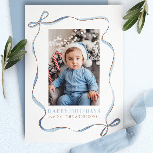 Cartes Pour Fêtes Annuelles Casquette Bleu Verre Bow Photo de Noël
