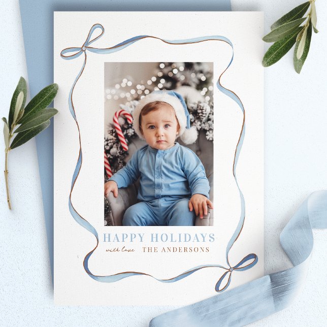 Cartes Pour Fêtes Annuelles Casquette Bleu Verre Bow Photo de Noël (Créateur téléchargé)