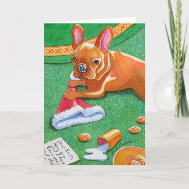 Cartes Pour Fêtes Annuelles Casquette de Père Noël Bulldog français (Devant)