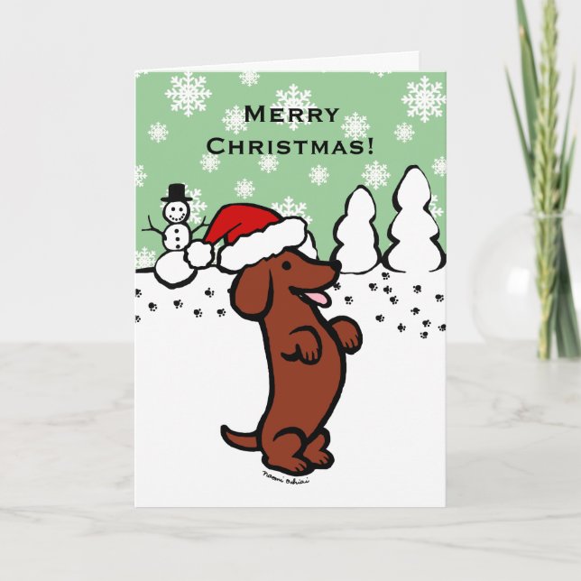 Cartes Pour Fêtes Annuelles Casquette de Père Noël de Noël de teckel (Devant)
