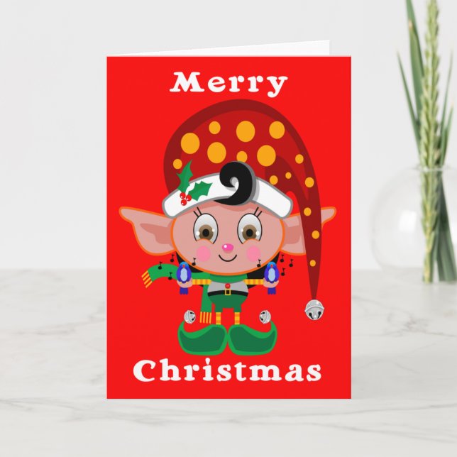 Cartes Pour Fêtes Annuelles Casquette rouge Elf (Devant)