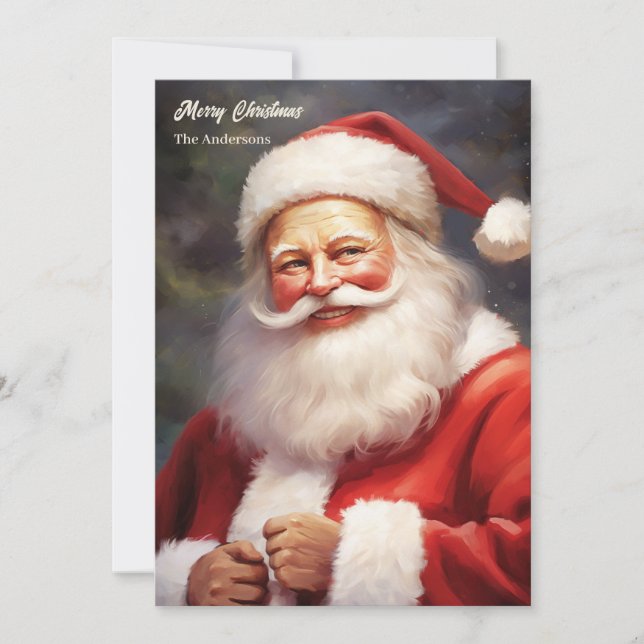 Cartes Pour Fêtes Annuelles Casquette rouge souriant classique rétro Père Noël (Devant)