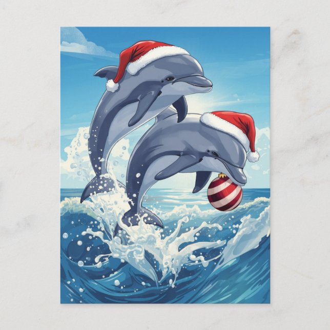 Cartes Pour Fêtes Annuelles Casquettes de Noël Dauphins Océan Joyeux Fêtes de  (Devant)