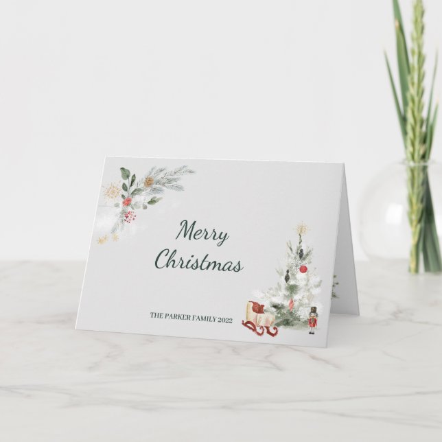 Cartes Pour Fêtes Annuelles Casse-noisette aquarelle botanique Noël mignon (Devant)
