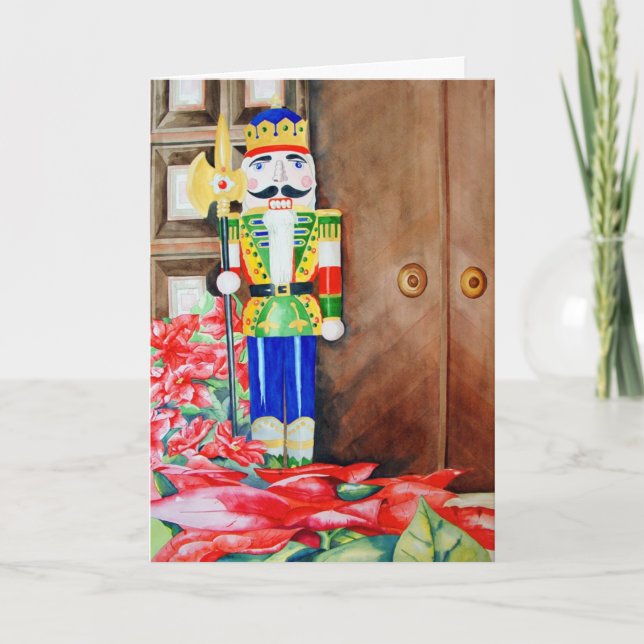 Cartes Pour Fêtes Annuelles Casse-noix et Pointsettia (Devant)