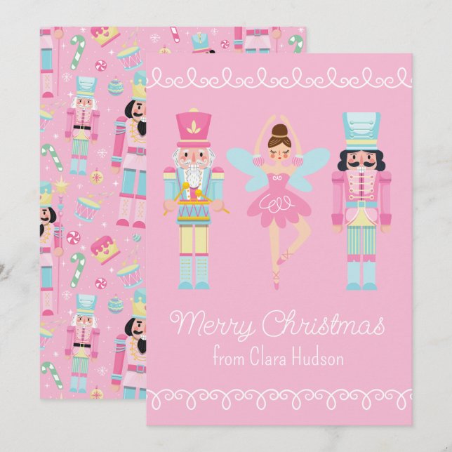 Cartes Pour Fêtes Annuelles Casse-noix rose mignon (Devant / Derrière)