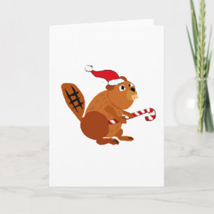 Cartes Pour Fêtes Annuelles Castor drôle dans l'art de Noël de casquette de