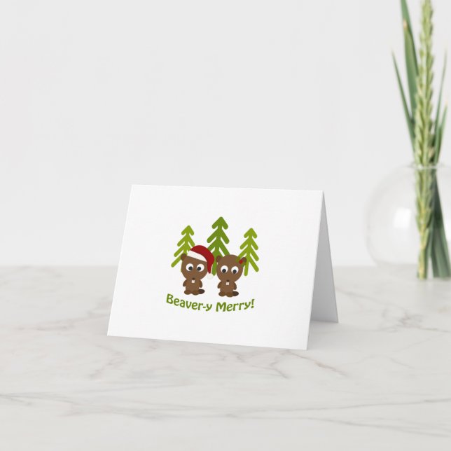 Cartes Pour Fêtes Annuelles Castor-y joyeux ! Castors de Noël (Devant)
