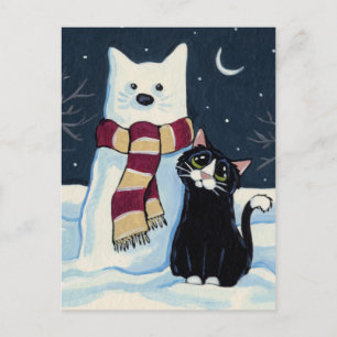 Cartes Pour Fêtes Annuelles Cat and Snow Cat Festive Postcard