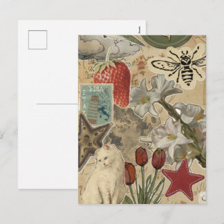 Cartes Pour Fêtes Annuelles Cat Floral Collage Pattern – Cute Artistic Design