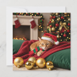 Cartes Pour Fêtes Annuelles Cat in Sofa Christmas Theme