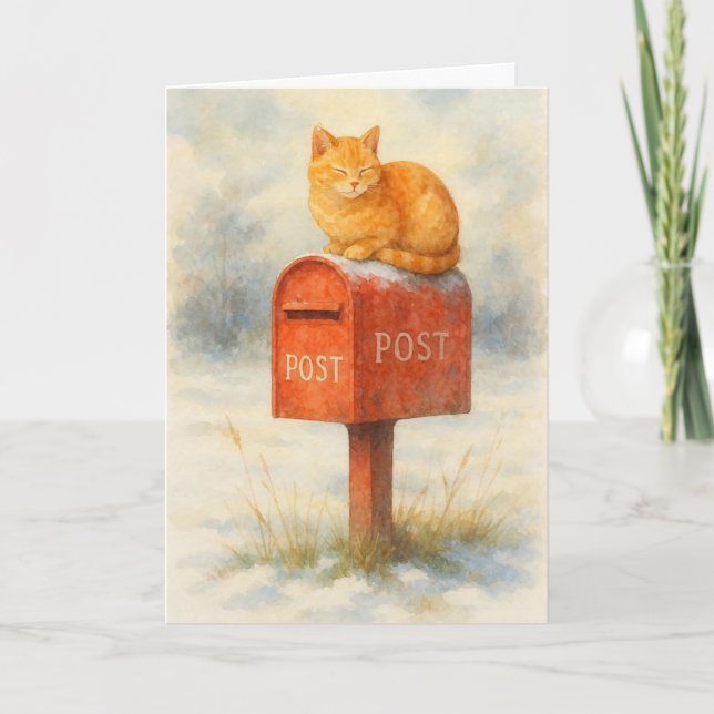 Cartes Pour Fêtes Annuelles Cat on a mailbox Xmas card  (Devant)