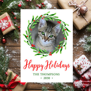 Cartes Pour Fêtes Annuelles Cat Photo Christmas Wreath