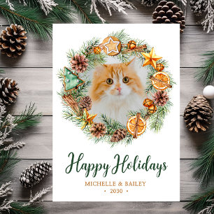 Cartes Pour Fêtes Annuelles Cat Photo Christmas Wreath