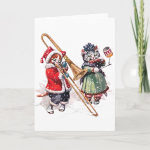 Cartes Pour Fêtes Annuelles Cat Plays Trombone in the Snow