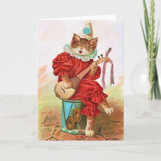 Cartes Pour Fêtes Annuelles Cat victorien Minstrel Serenade Valentine (Devant)