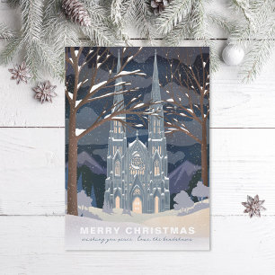 Cartes Pour Fêtes Annuelles Cathédrale d'hiver Illustré Noël bleu