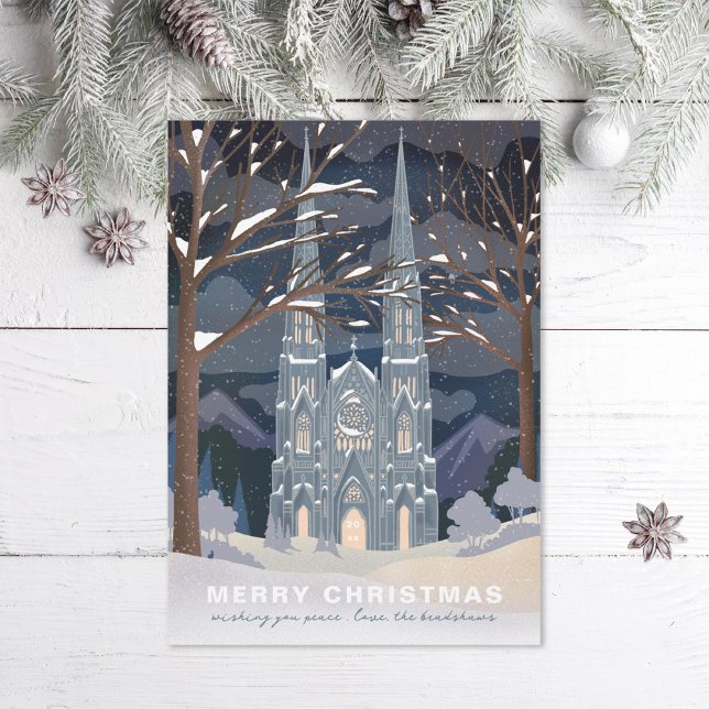 Cartes Pour Fêtes Annuelles Cathédrale d'hiver Illustré Noël bleu (Créateur téléchargé)
