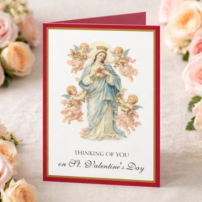 Cartes Pour Fêtes Annuelles Catholic Mother Mary Angels with Roses  (Créateur téléchargé)