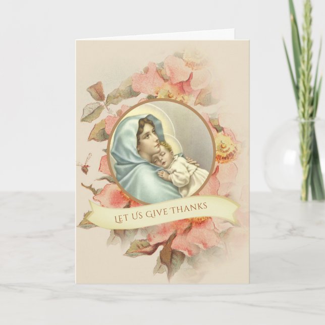 Cartes Pour Fêtes Annuelles Catholique Action de grâce Vierge Marie Jésus (Devant)