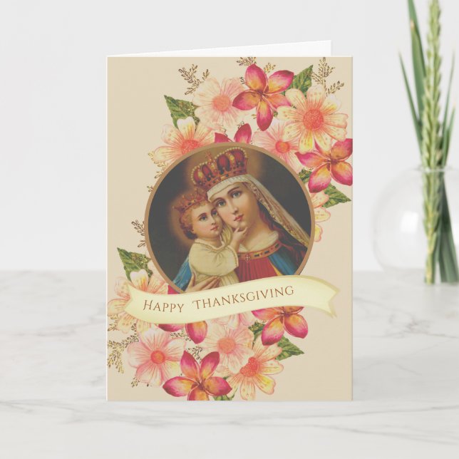Cartes Pour Fêtes Annuelles Catholique Action de grâces Jésus Béni Vierge Mari (Devant)