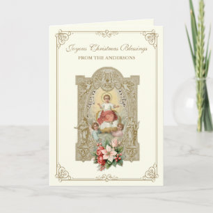 Cartes Pour Fêtes Annuelles Catholique bébé de Noël Jésus Poinsettia Floral
