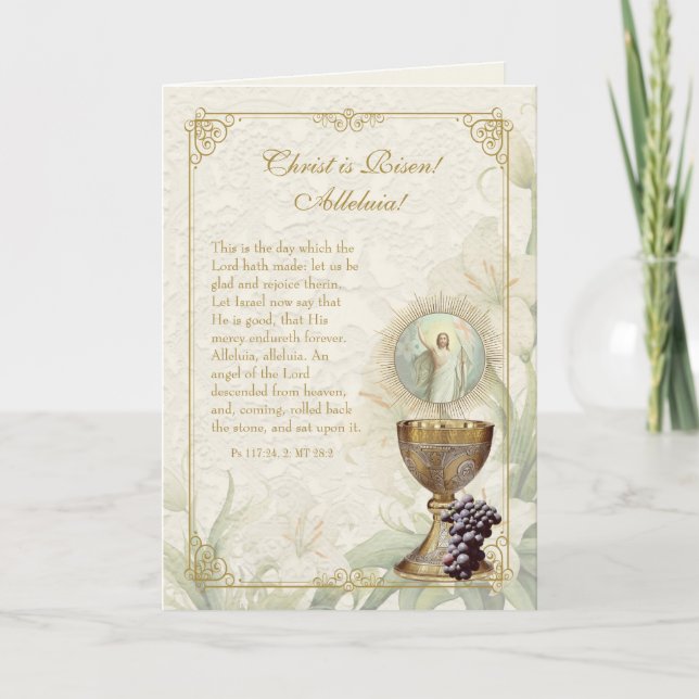 Cartes Pour Fêtes Annuelles Catholique Ecriture Poème Ressuscité Christ (Devant)