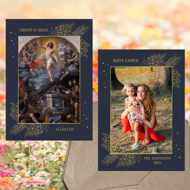 Cartes Pour Fêtes Annuelles Catholique Pâques Jésus Résurrection Famille Photo (Baroque Religious Christian Catholic Easter Jesus Christ Resurrection Family Photo Holiday Card)
