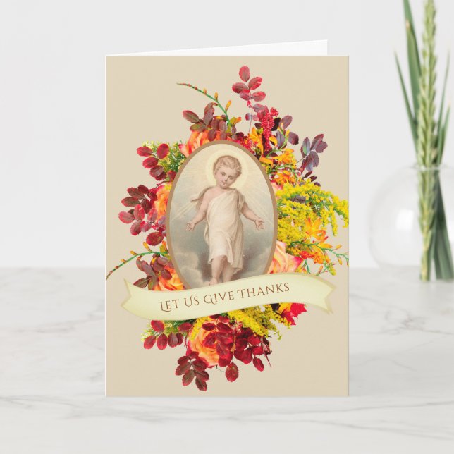 Cartes Pour Fêtes Annuelles Catholique Thanksgiving Enfant Jésus départ automn (Devant)