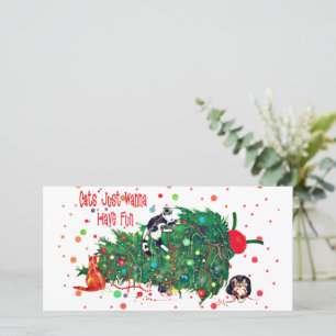 Cartes Pour Fêtes Annuelles Cats Noël Arbre mal