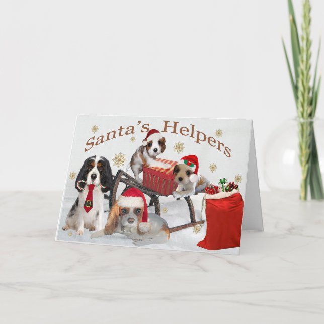Cartes Pour Fêtes Annuelles Cavalier King Charles Père Noël Helpers (Devant)