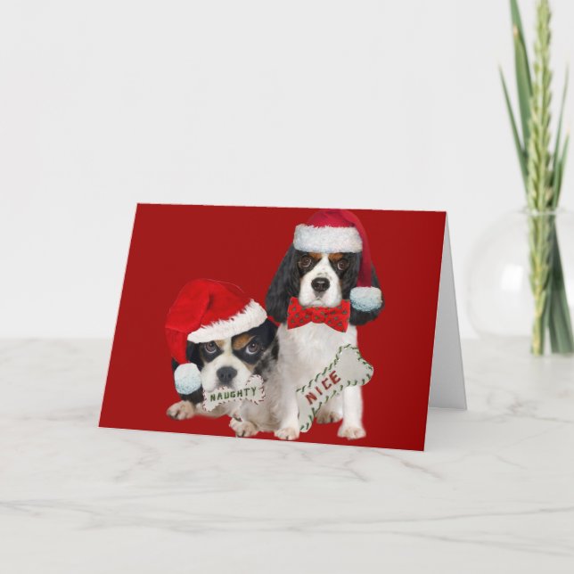 Cartes Pour Fêtes Annuelles Cavalier Roi Charles Noël Naughty ou Nice (Devant)