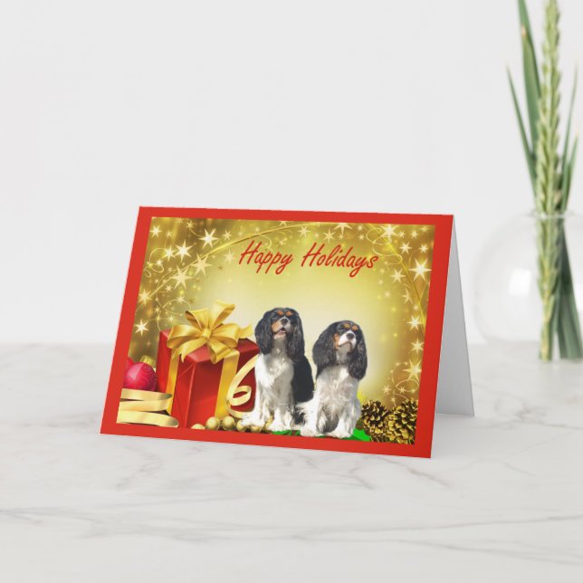 Cartes Pour Fêtes Annuelles Cavelier King Charles Spaniel Cadeaux de Noël (Devant)