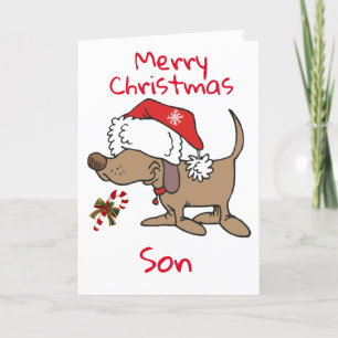 CARTES POUR FÊTES ANNUELLES CE PETIT PUPPY DIT **MERRY CHRISTMAS SON**