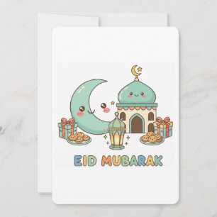 Cartes Pour Fêtes Annuelles Célébration de l'Eid Moubarak - Lune souriante Kaw
