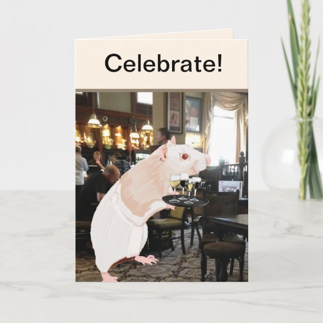 Cartes Pour Fêtes Annuelles Célébration de Rat Waiter Surreal (Devant)
