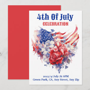 Cartes Pour Fêtes Annuelles Célébration du 4 juillet aquarelle Bleu rouge