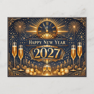 Cartes Pour Fêtes Annuelles Célébration élégante du Nouvel An Art Déco en or