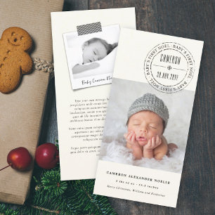 Cartes Pour Fêtes Annuelles Cercle classique Sceau embouti Baby First Noel Pho