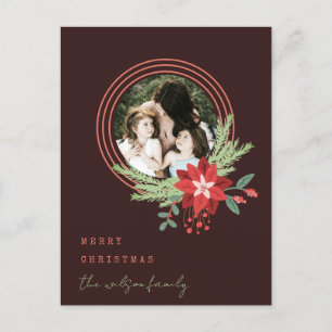 Cartes Pour Fêtes Annuelles Cercle rouge Brown Photo Poinsettia Joyeux Noël