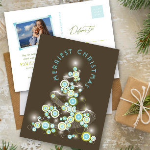 Cartes Pour Fêtes Annuelles Cercles Mod Bleus Arbre de Noël Abstrait Lumineux